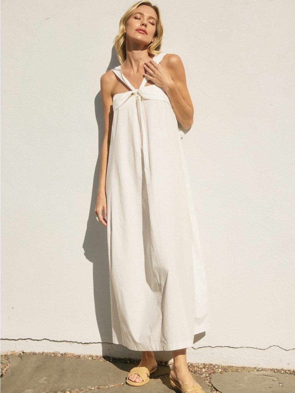 Dress Forum Los Angeles White Cotton Halter Neck Midi Dress Size Small